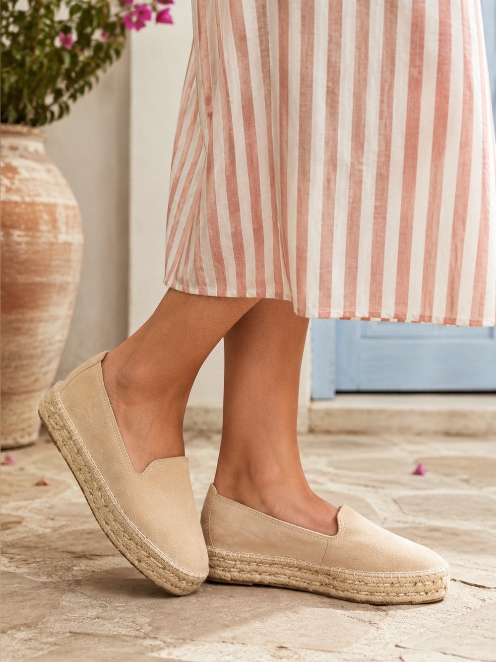 Manebí Suede Double Sole Platform Espadrilles Champagne Beige Size US 9 EU 39